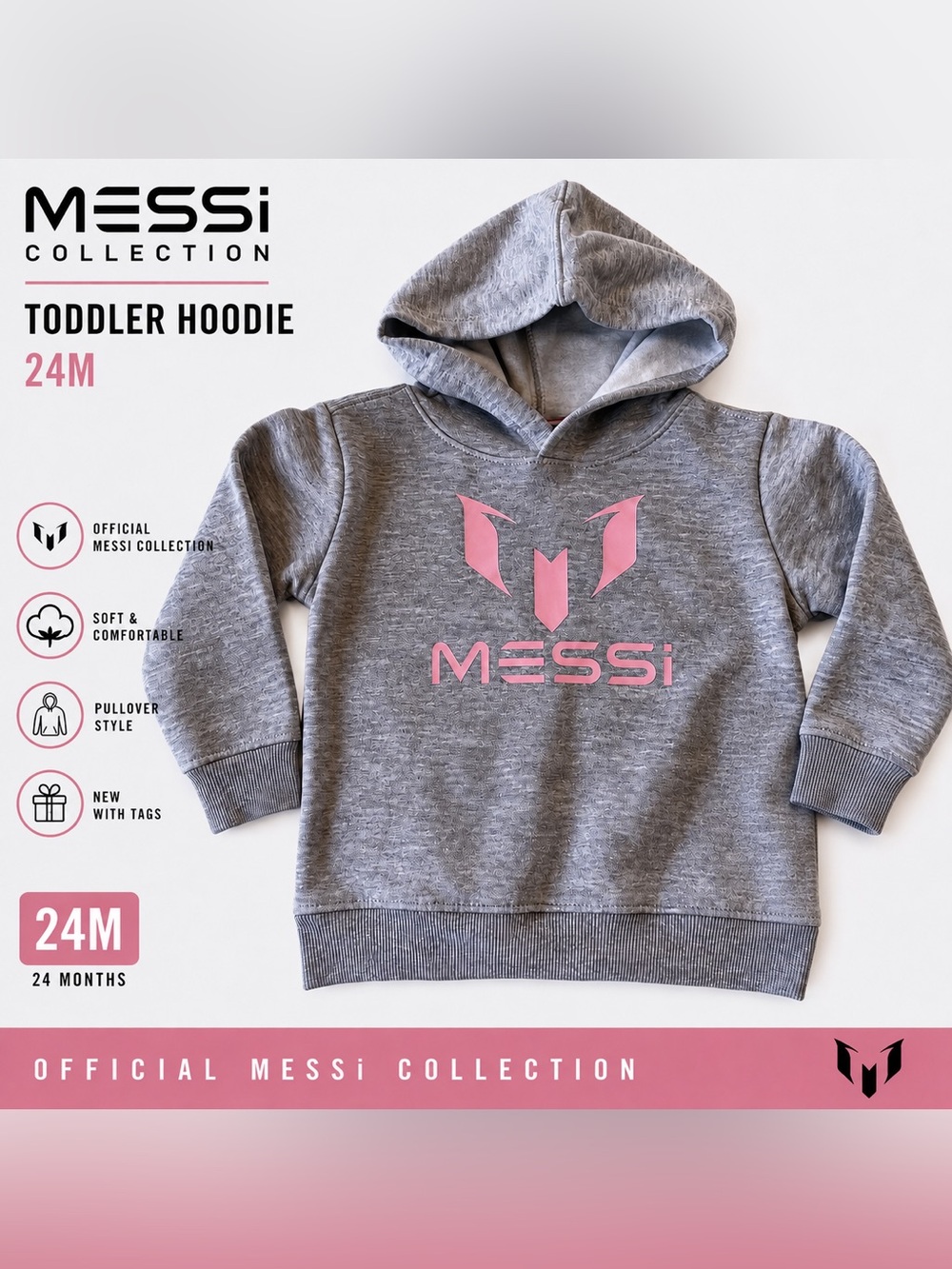 Messi‎ Collection Toddler Heather Gray Pullover Hoodie 24M NWT unisex